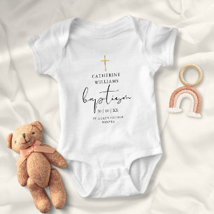 Elegant Modern Gold Cross Baptism Baby Bodysuit