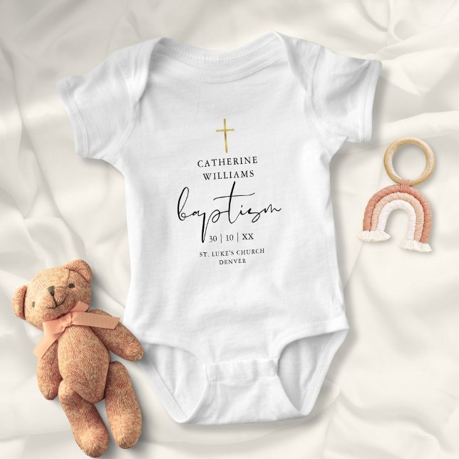 Elegant Modern Gold Cross Baptism Baby Bodysuit (Elegant Modern Gold Cross Baptism Baby Bodysuit)