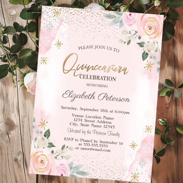 Elegant Modern Gold Diamonds Snowflakes Invitation (Creator Uploaded)
