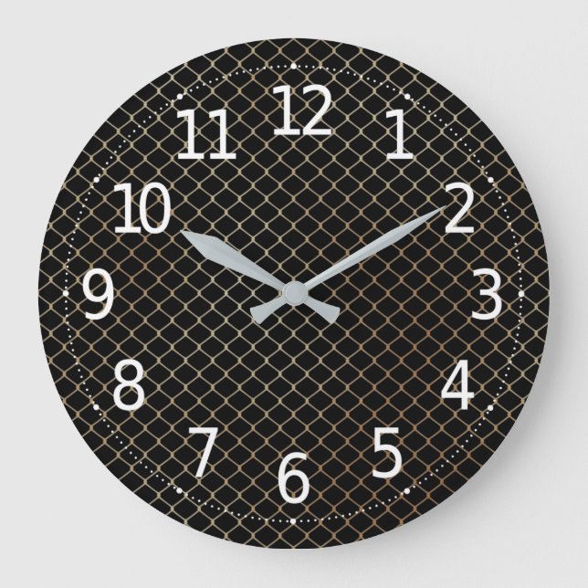 Elegant Modern Gold Fence Chain Pattern | Large Clock (Front)
