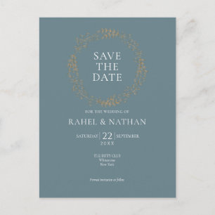 Elegant Modern Gold Floral Garland Save the Date Announcement Postcard
