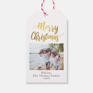 Elegant & Modern Gold Foil Christmas Family Photo Gift Tags