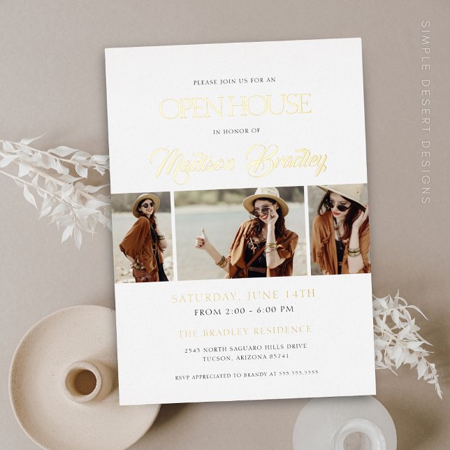 Elegant Modern Gold Foil Graduation Announcement (Modern Elegant Gold Foil Graduation Open House Invitation )
