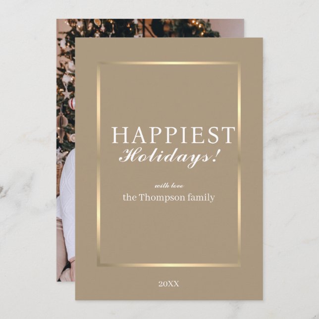 Elegant Modern Gold Frame Happiest Holidays  Holiday Card (Front/Back)