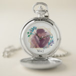 Elegant Modern Gold Geometric and Leaf Photo Pocket Watch<br><div class="desc">Modern and elegant gold geometric and leaf frame for one of your favorite photos.</div>