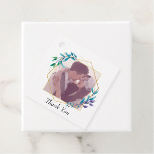Elegant Modern Gold Geometric & Leaf Wedding Photo Favour Tags