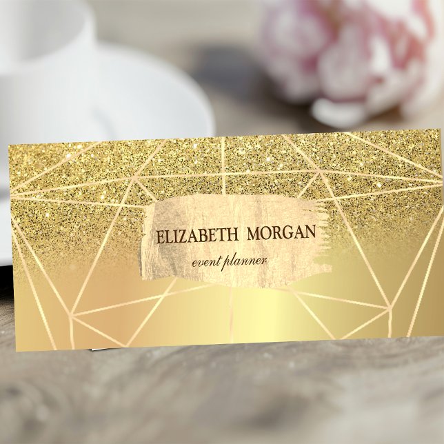 Elegant Modern Gold Glitter Brush Stroke Geometric Mini Business Card (Creator Uploaded)