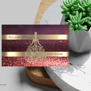 Elegant Modern Gold Glitter Dress, Striped Bokeh Business Card