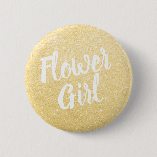 Elegant & modern gold glitter flower girl wedding 6 cm round badge