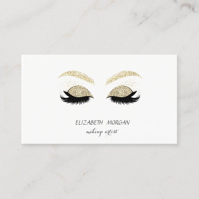 Elegant  Modern,Gold Glitter Lashes,Makeup artist Business Card (Front)
