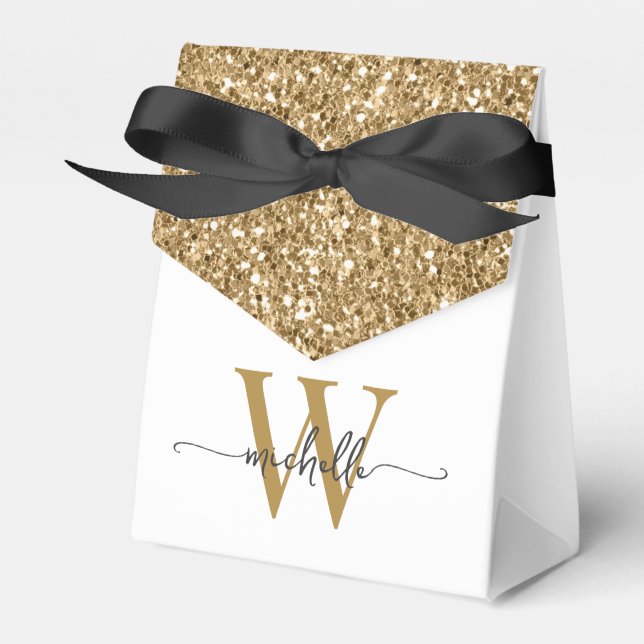 Elegant Modern Gold Glitter Monogram Name Script Favour Box (Front Side)