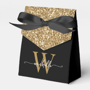 Elegant Modern Gold Glitter Monogram Name Script Favour Box