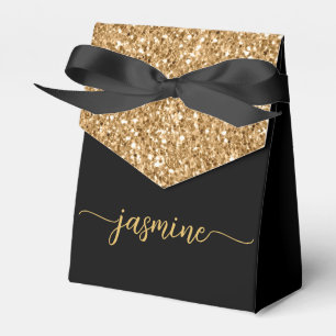 Elegant Modern Gold Glitter Monogram Name Script Favour Box