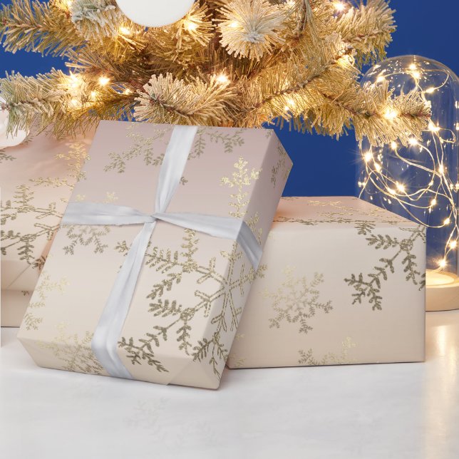 Elegant modern gold glitter snowflakes gradient wrapping paper (Holidays)