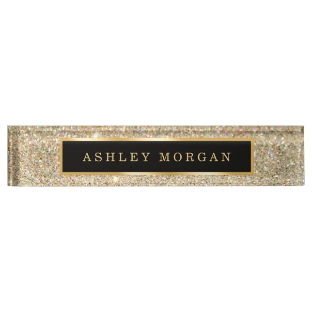 Elegant Modern Gold Glitter Sparkles Nameplate (Front)