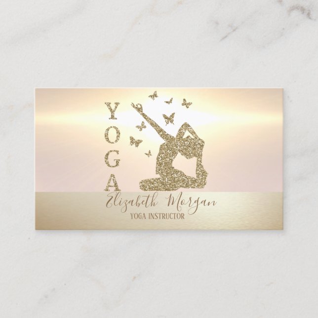 Elegant Modern Gold Glitter Women Yoga Instructor Business Card (Front)