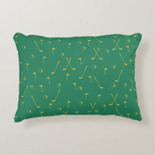 Elegant Modern Gold Golf Pattern Golfer Green Decorative Cushion