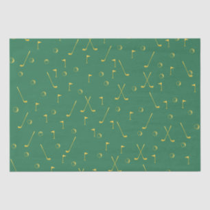 Elegant Modern Gold Golf Pattern Golfer Green  Tissue Paper