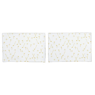Elegant Modern Gold Golf Pattern Golfer White Pillowcase