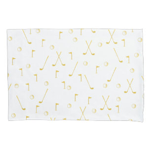 Elegant Modern Gold Golf Pattern Golfer White   Pillowcase