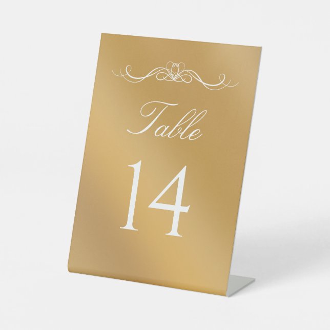 Elegant Modern Gold Gradient Wedding Table Number Pedestal Sign (Front)