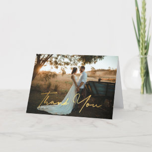 elegant modern gold handwriting wedding photo thank you card
