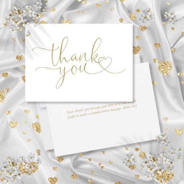 Elegant Modern Gold Heart Script Thank You Card (Elegant Modern Gold Heart Script Thank You Card)