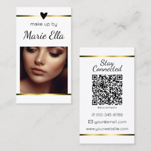 Elegant Modern Gold Heart with Photo and QR Code Business Card