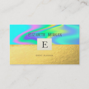 Elegant Modern Gold Holographic  Monogram Business Card