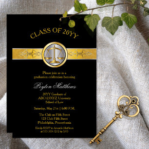 Elegant Modern Gold Law School Graduation Invites