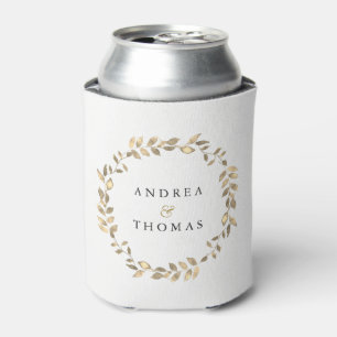 Elegant Modern Gold Leaf Wreath Engagement Party Can Cooler
