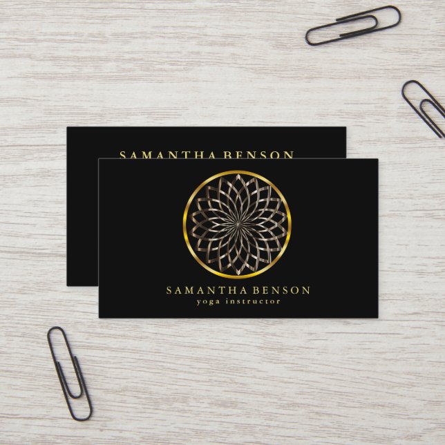 Elegant Modern Gold Lotus Logo Stylish Copper  Business Card (Front/Back In Situ)
