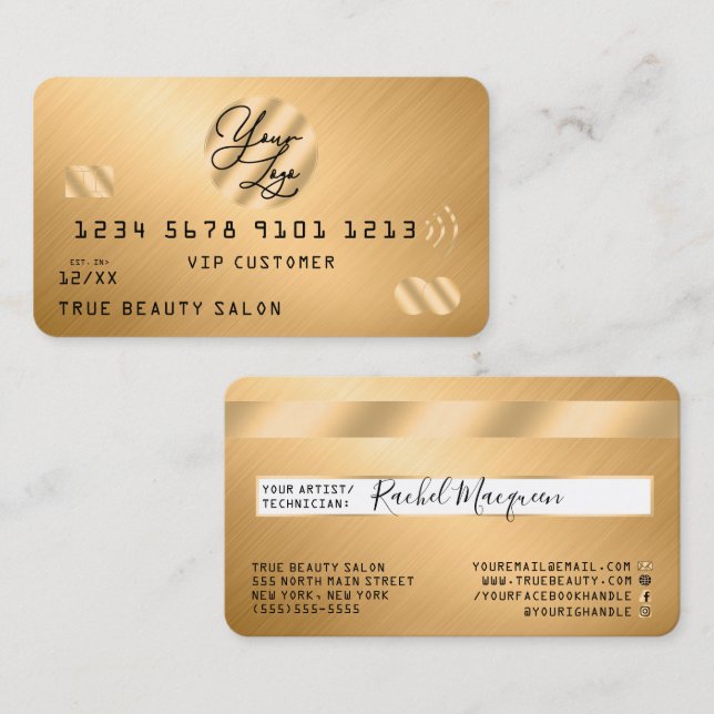 Elegant Modern Gold Metallic Credit Card Logo (Front/Back)