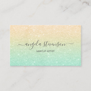 Elegant modern gold & mint glitter makeup artist business card