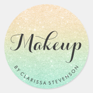 Elegant modern gold & mint green glitter makeup classic round sticker