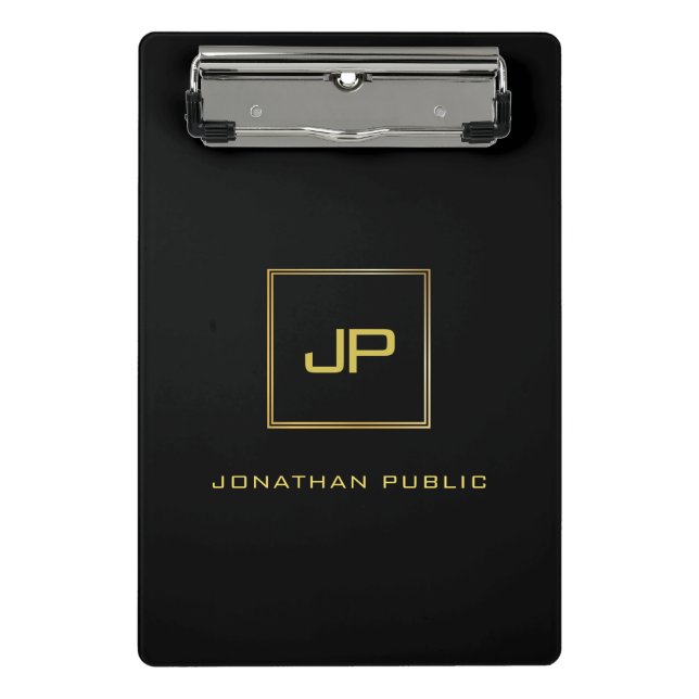 Elegant Modern Gold Monogram Black Template Mini Clipboard (Front)