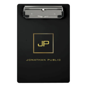 Elegant Modern Gold Monogram Black Template Mini Mini Clipboard