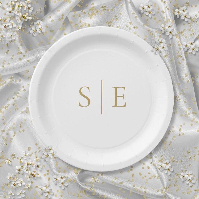 Elegant Modern Gold Monogram Minimalist Paper Plate (Elegant Modern Gold Monogram Minimalist Paper Plates)