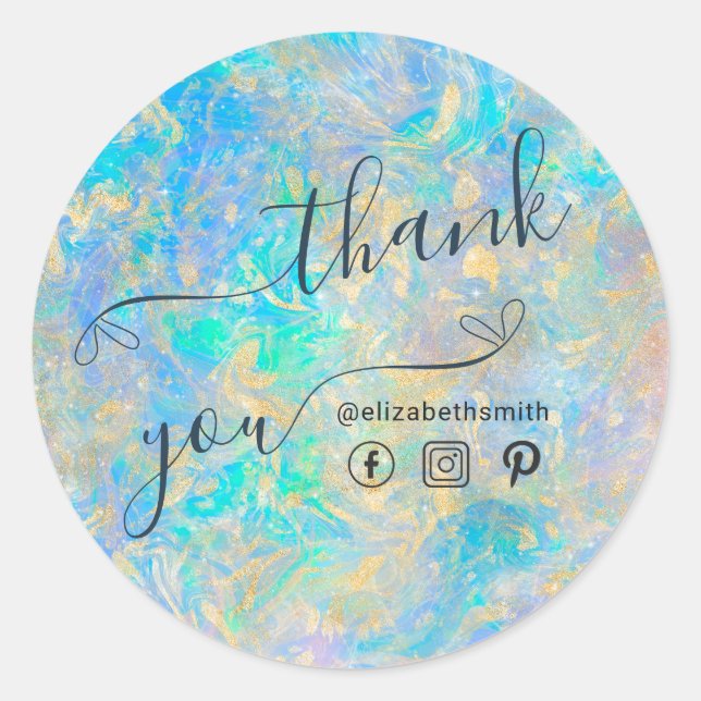 Elegant Modern Gold Opal Stone Thank You Classic Round Sticker (Front)