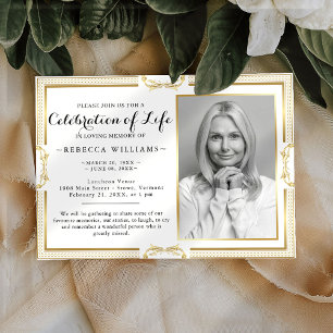 Elegant Modern Gold Photo Celebration of life Invitation