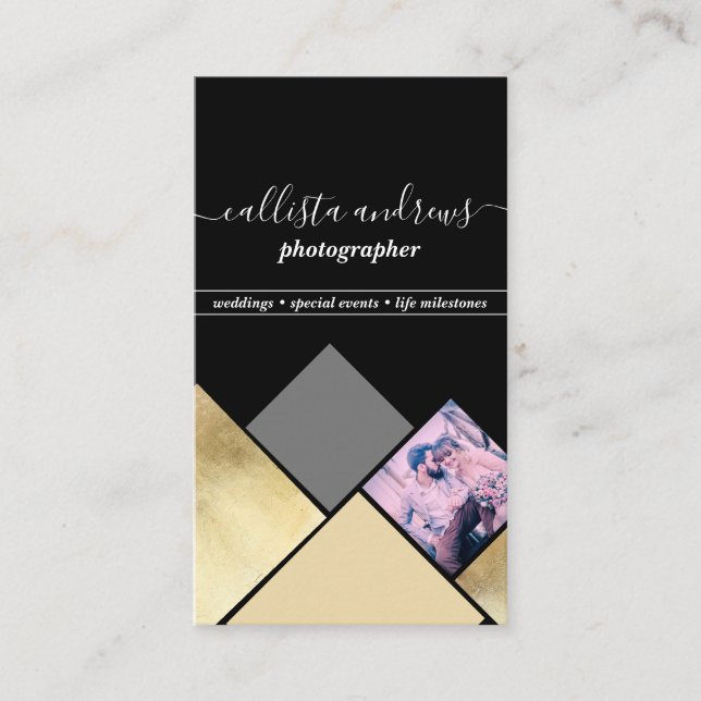 Elegant Modern Gold Photo Collage Photography Business Card (Front)
