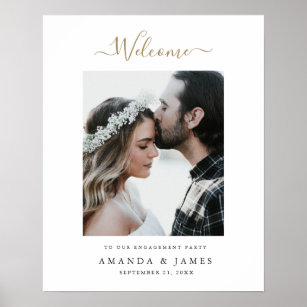 Elegant Modern Gold Photo Engagement Party Welcome Poster
