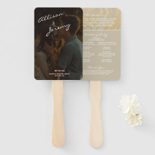 Elegant Modern Gold Photo Wedding Program Hand Fan
