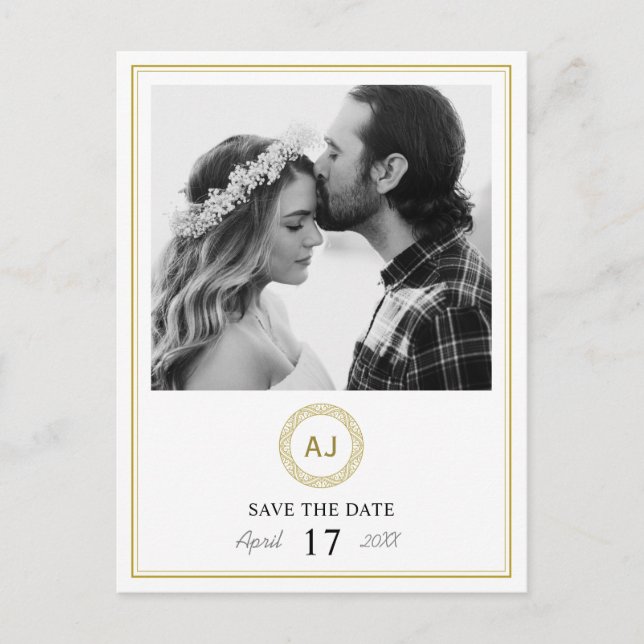 Elegant Modern Gold Photo Wedding Save the Date Announcement Postcard (Front)