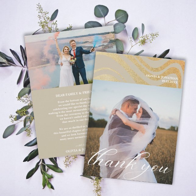 Elegant Modern Gold Photo Wedding Thank You Card (Creator Uploaded)