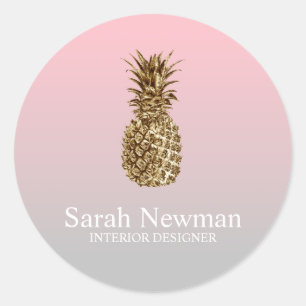 Elegant modern gold pineapple gradient pink classic round sticker