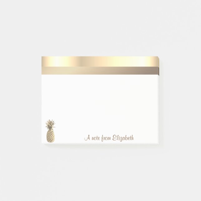 Elegant Modern Gold Pineapple-  Personalised Post-it Notes (Front)