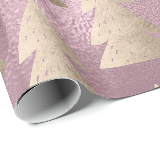 Elegant modern gold & pink Christmas tree pattern Wrapping Paper (Roll Corner)