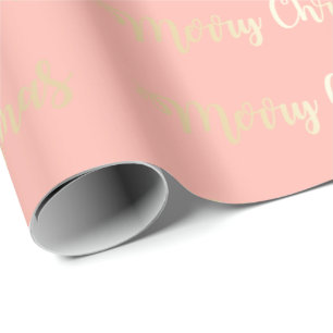 Elegant Modern Gold & Pink Merry Christmas Pattern Wrapping Paper