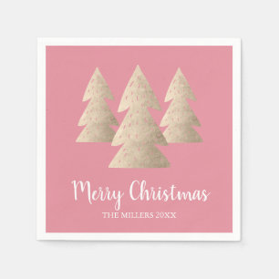 Elegant modern gold & pink Merry Christmas tree Napkin